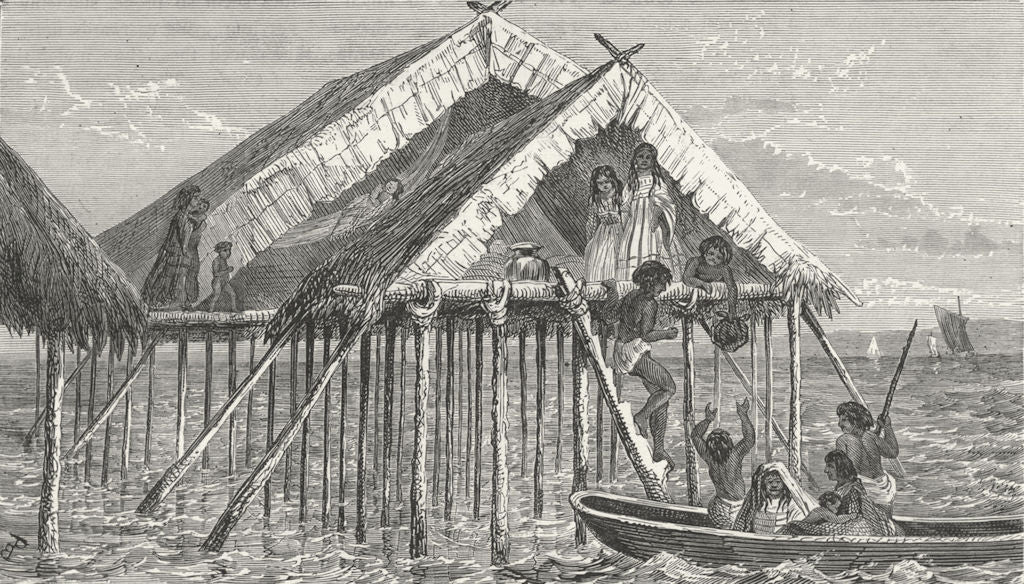 VENEZUELA. Guajiro Indians boarding, Maracaibo 1880 old antique print picture